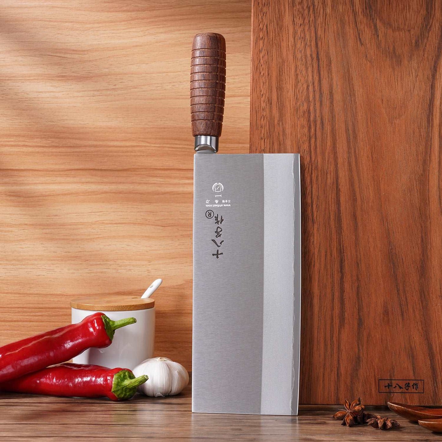 SHI BA ZI ZUO Kitchen Knife Professional Chef Knife Stainless Steel Vegetable Knife Safe Non-stick Finish Blade with Anti-slip Wooden Handle (9 inch)