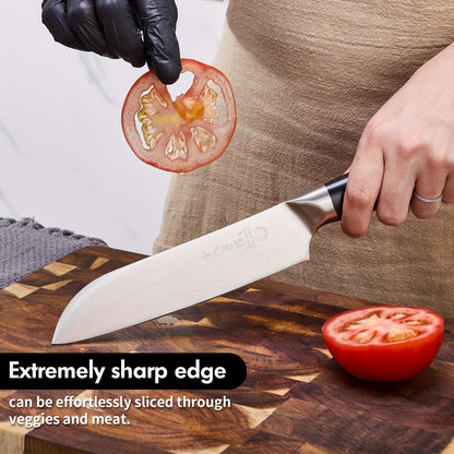 SHI BA ZI ZUO Santoku knife 18 cm chef's knife Sharp kitchen knife made of 40Cr13MoV stainless steel with ergonomic handle