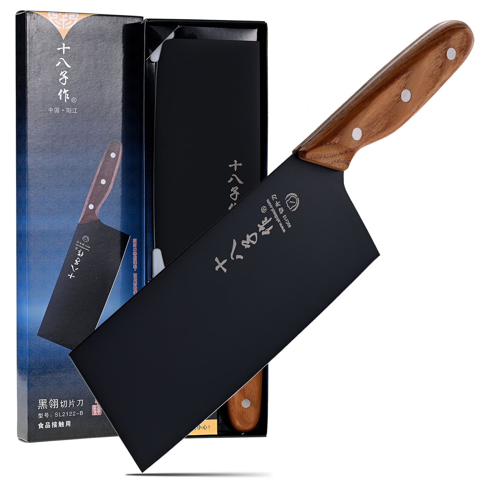 SHI BA ZI ZUO Meat Cleaver Knife Chinese Chef Knife Stainless Steel Slicer Cleaver with Anti-Slip Wooden Handle