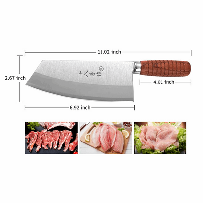 SHI BA ZI ZUO Chef Knife Chinese Vegetable Cleaver for Kitchen Superior Class 7-inch Stainless Steel Knife with Ergonomic Design Comfortable Wooden Handle