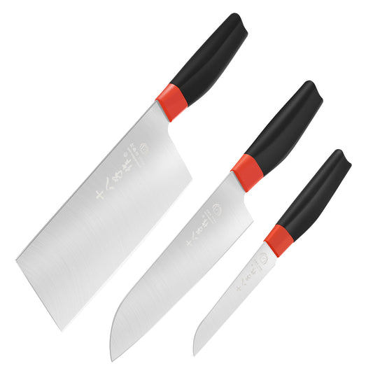 SHI BA ZI ZUO 3PCS Kitchen Knife Set,Professional Santoku Knife Utility Knife Fruit Knife Meat Cleaver Knife,with Ergonomic Design Handle