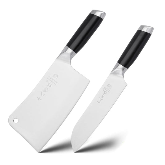 SHI BA ZI ZUO 2 Pieces Professional Kitchen Knife Set,Meat Cleaver Knife Bone Chopper Chef Knife with Ergonomic Handle