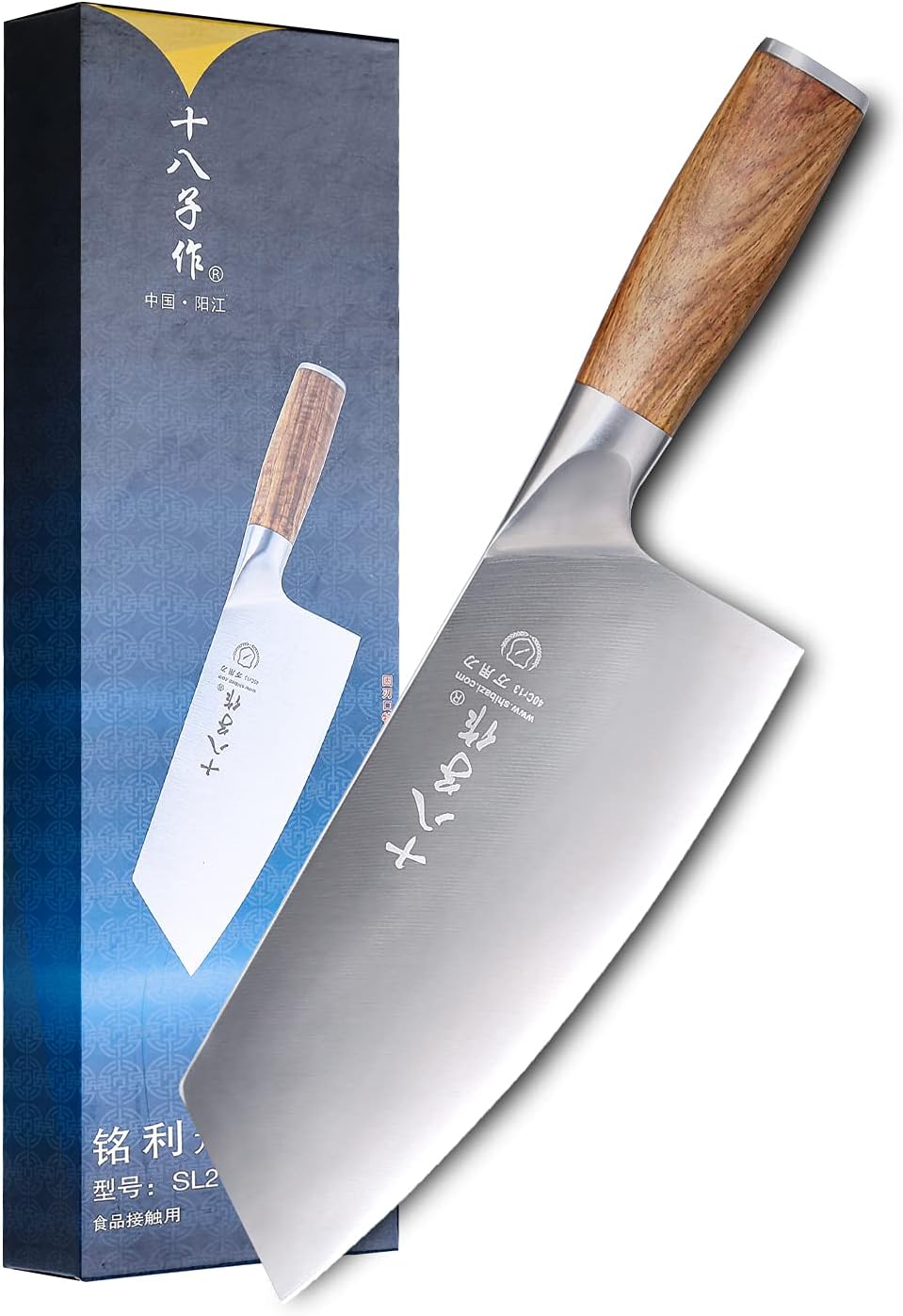 SHI BA ZI ZUO Meat Chopper Knife Chinese Chef Knife Vegetable Cleaver for Kitchen Stainless Steel Kitchen Knife with Anti-Slip Wooden Handle