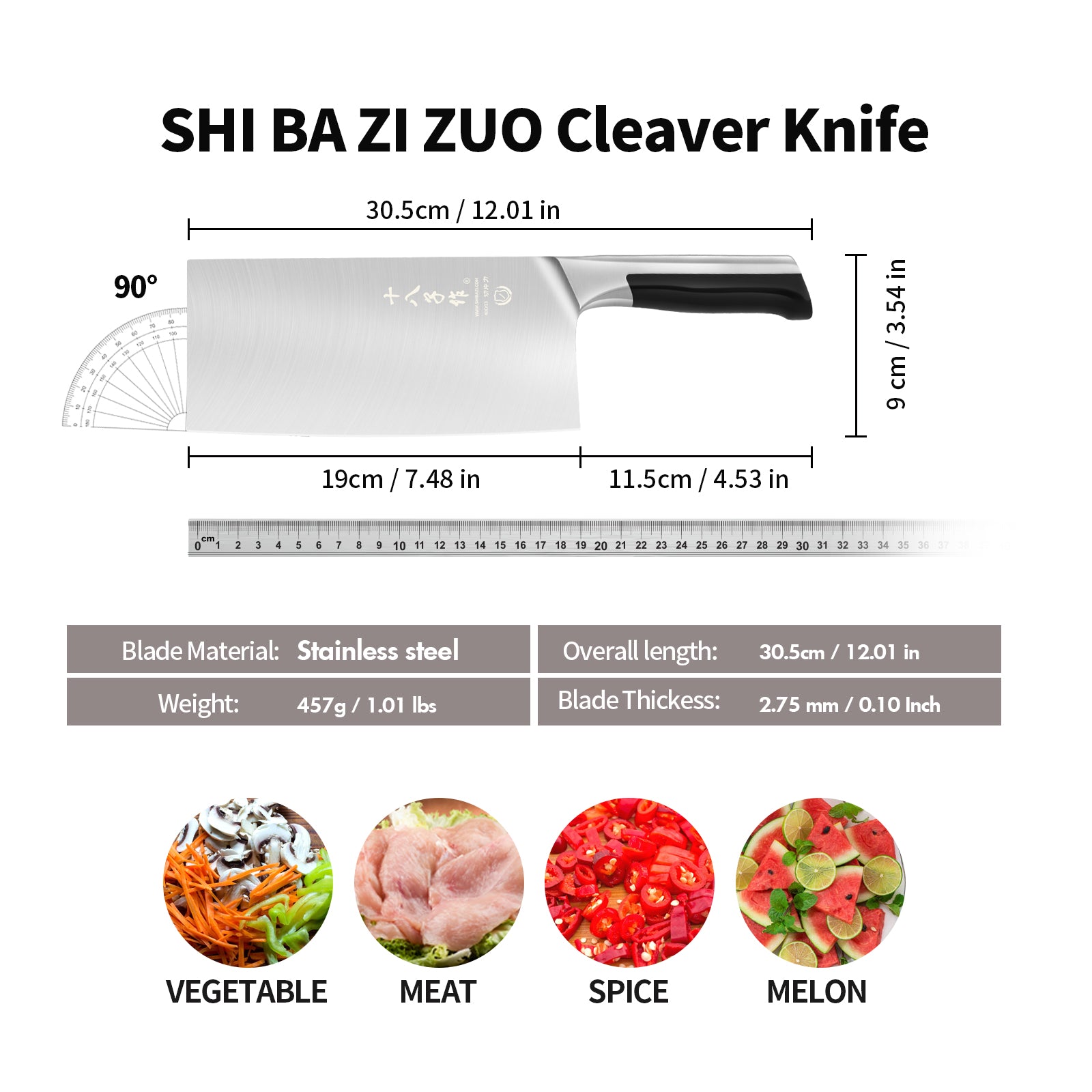 SHI BA ZI ZUO Meat Cleaver Knife,Stainless Steel Butcher Knife with Ergonomic Handle,Professional Kitchen Knife for Home Kitchen and Restaurant