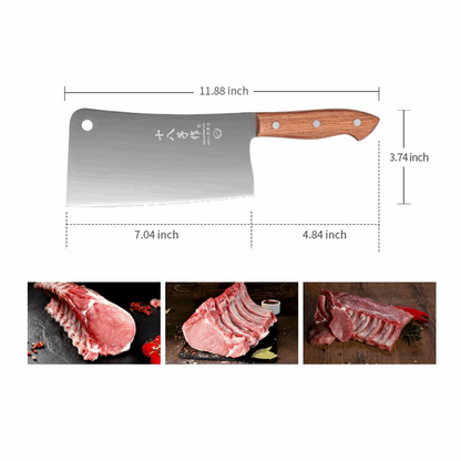 SHI BA ZI ZUO 7 Inch Stainless Steel Heavy Duty Bone Cleaver Butcher Knife Full Tang Handle with Heft