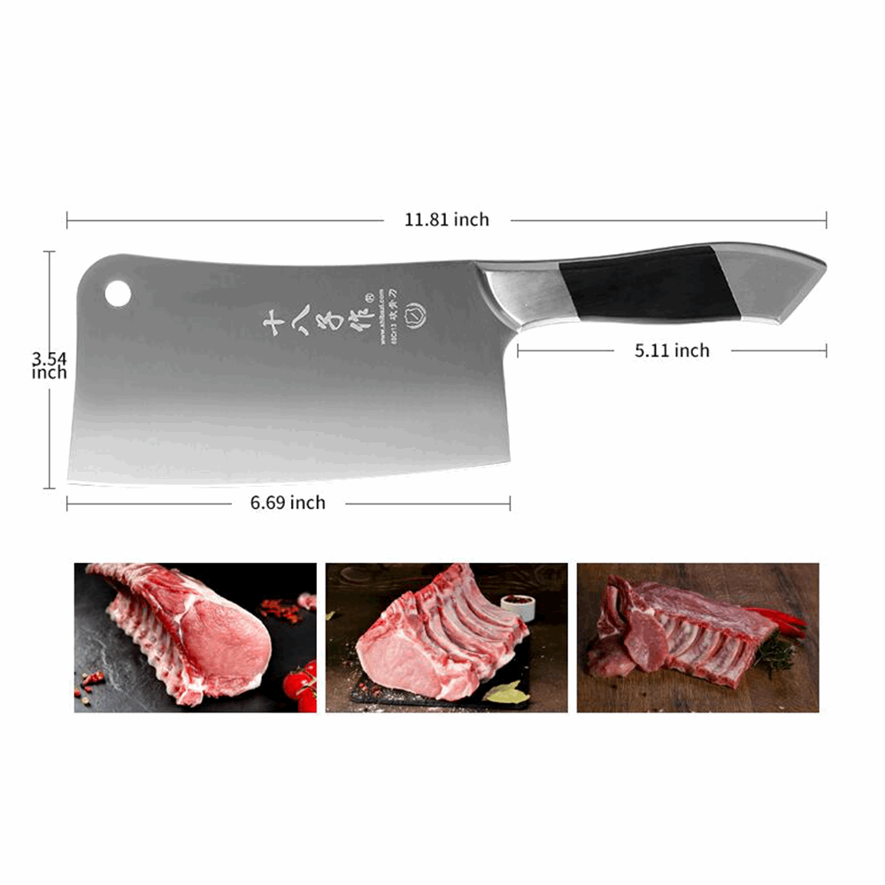 SHI BA ZI ZUO Heavy Duty Stainless Steel Bone Cleaver Knife for Home Chopping Bones