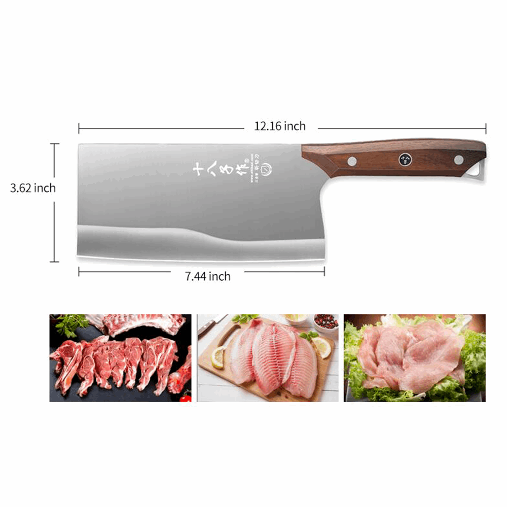 SHI BA ZI ZUO 7.5 Inch Meat Bone Cleaver Knife High Carbon Premium Vegetable Knife for Effortless Precision Slicing and Chopping