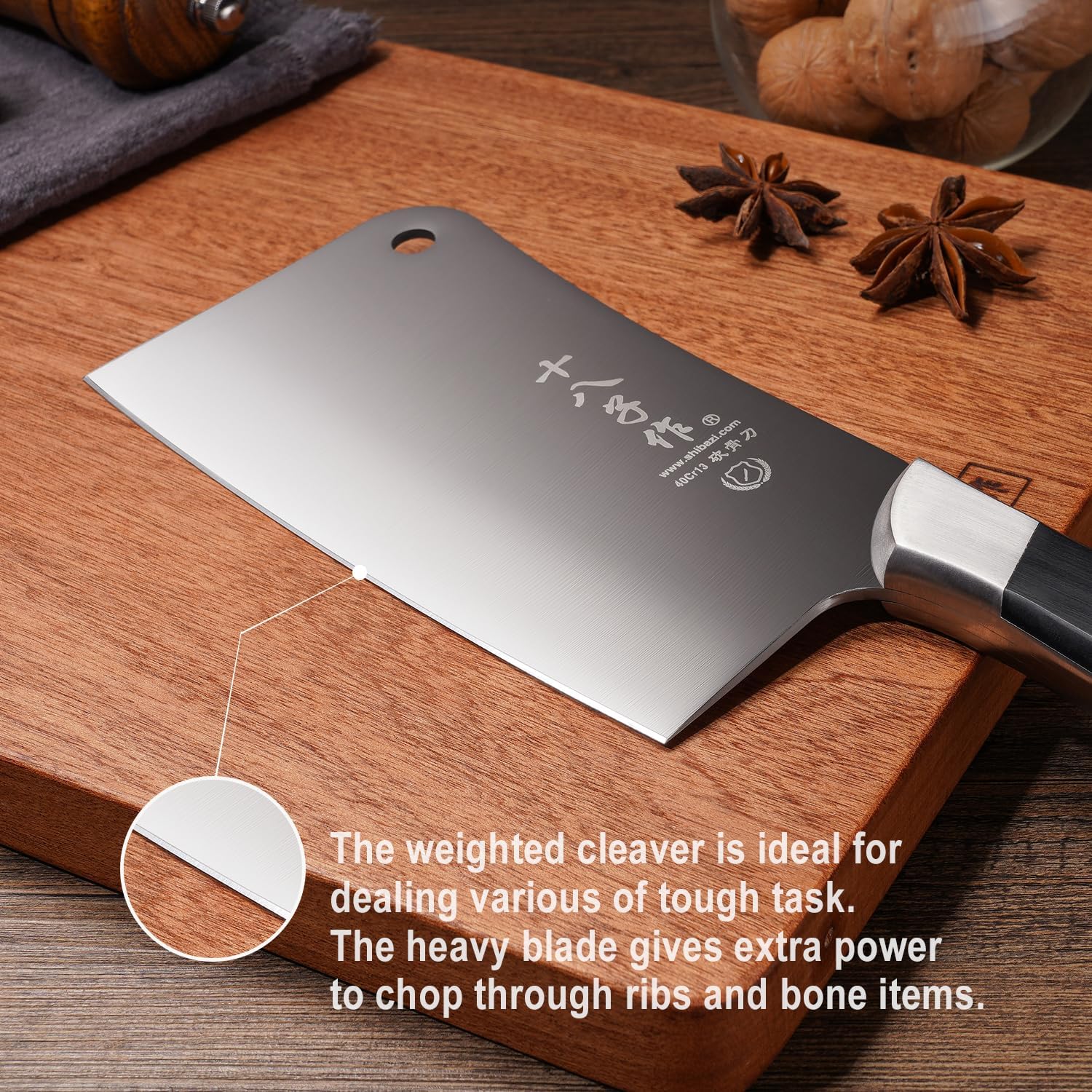 SHI BA ZI ZUO Butcher Knife Meat Cleaver Knife Heavy Duty Bone Chopper with Stable Handle