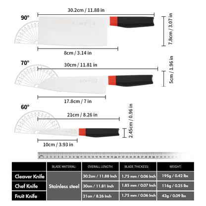 SHI BA ZI ZUO 3PCS Kitchen Knife Set,Professional Santoku Knife Utility Knife Fruit Knife Meat Cleaver Knife,with Ergonomic Design Handle