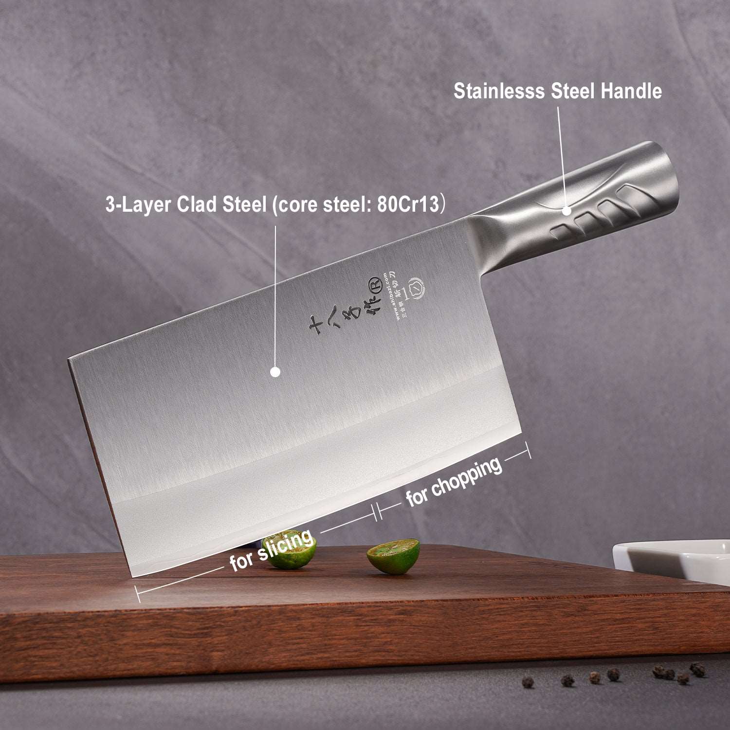 SHI BA ZI ZUO Kitchen Knife 8 Inches Versatile Butcher Cleaver Chopper Knife Slicing Meat Chopping Bones for Home Kitchen and Restaurant