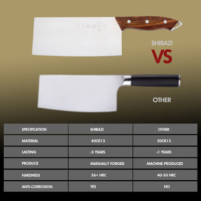 SHI BA ZI ZUO Chinese Knife Professional Kitchen Knife Chef Knife Stainless Steel Meat Cleaver Knife Ultra-Sharp Blade with Anti-Slip Wooden Handle