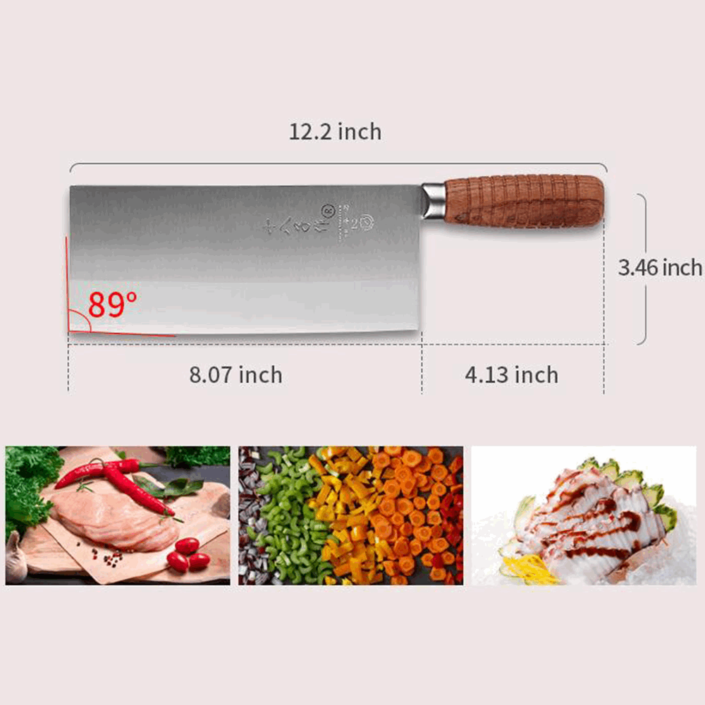 SHI BA ZI ZUO 8-inch Kitchen Knife Professional Chef Knife Stainless Steel Vegetable Knife Safe Non-stick Finish Blade with Anti-slip Wooden Handle