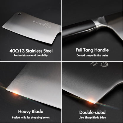 SHI BA ZI ZUO Chef's Knife Kitchen Knife Heavy Duty Stainless Steel Butcher Knife Chinese Full Tong Knife for Cutting Meat with Bone