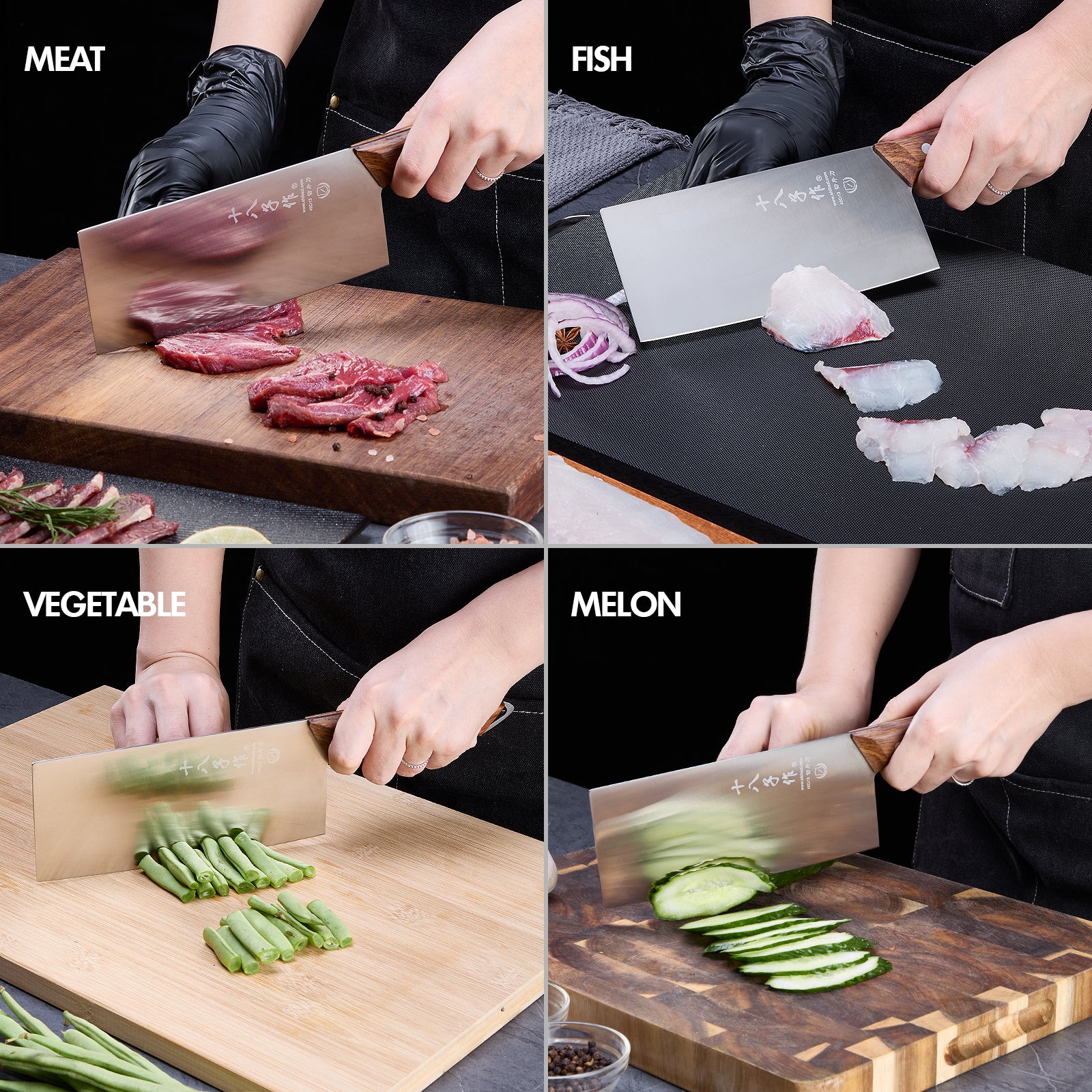 SHI BA ZI ZUO Chinese Knife Professional Kitchen Knife Chef Knife Stainless Steel Meat Cleaver Knife Ultra-Sharp Blade with Anti-Slip Wooden Handle