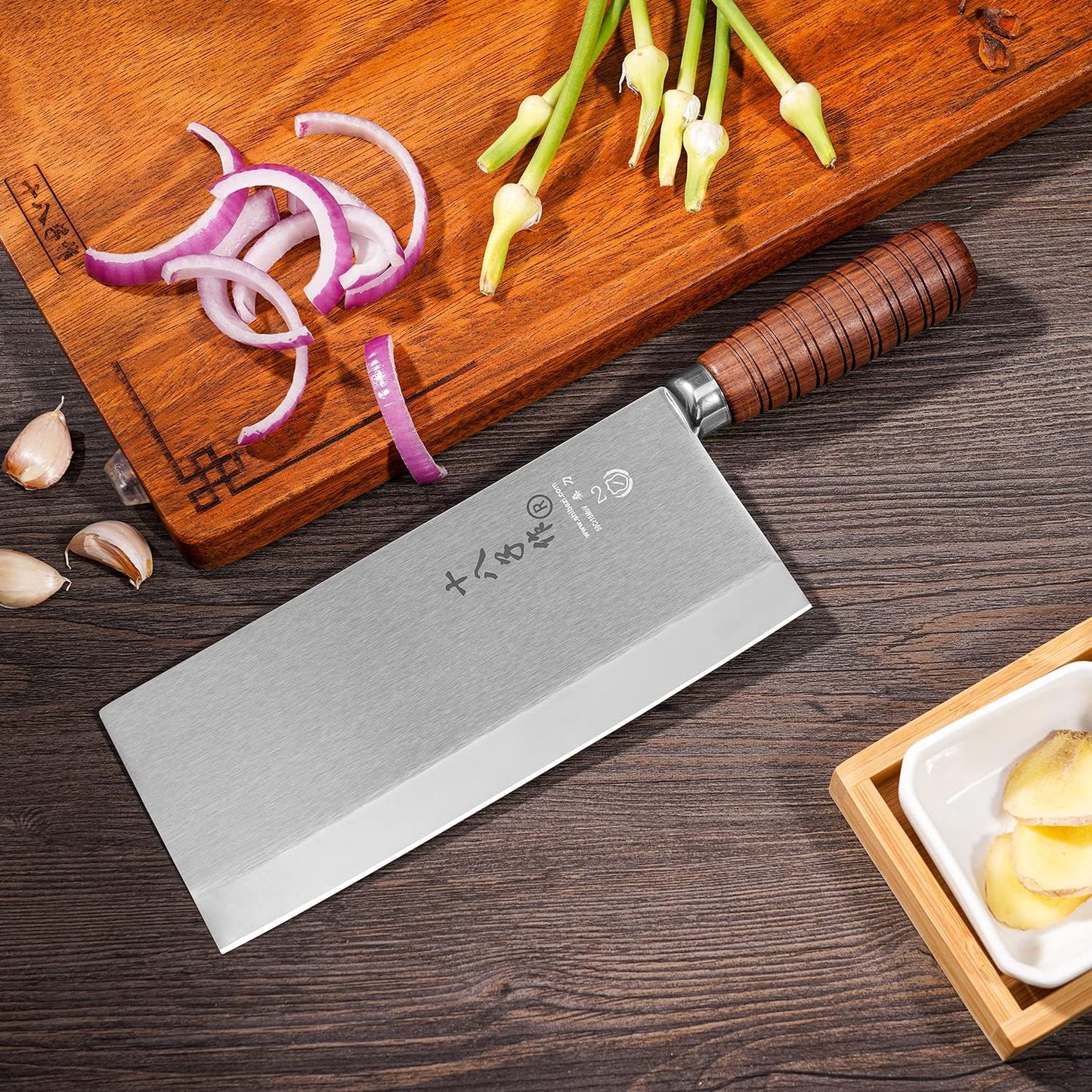 SHI BA ZI ZUO 8 Inch Professional Chef Knife Meat Cleaver Vegetable knife Classic Balanced Full Tang Rosewood Wooden Handle for Daily Basis