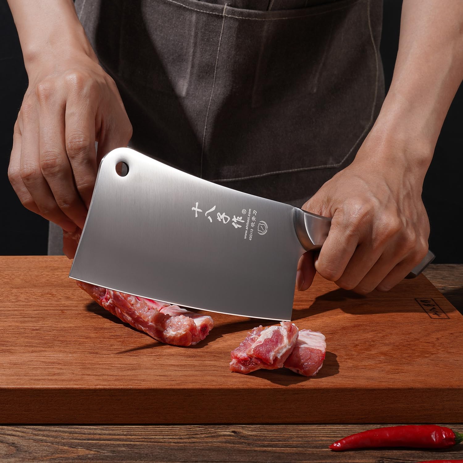 SHI BA ZI ZUO Butcher Knife Meat Cleaver Knife Heavy Duty Bone Chopper with Stable Handle