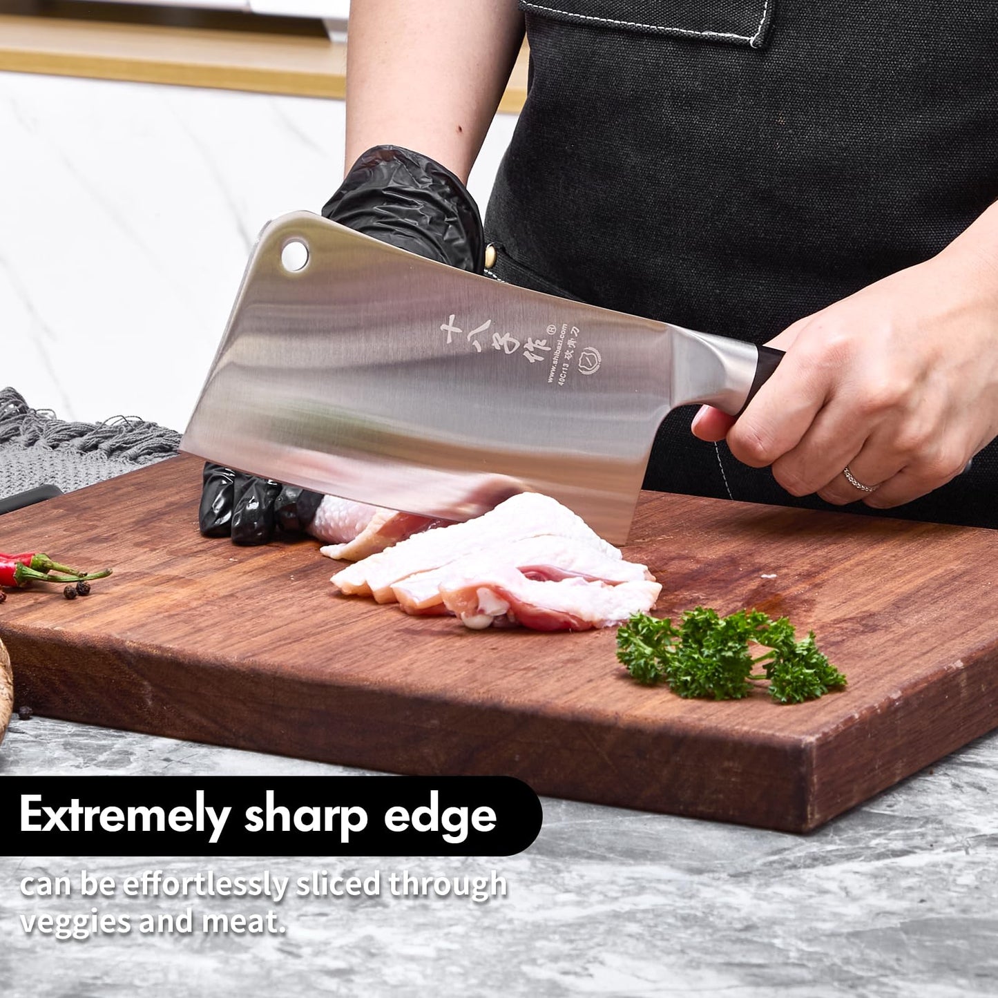 SHI BA ZI ZUO Chef's Knife Kitchen Knife Heavy Duty Stainless Steel Butcher Knife Chinese Full Tong Knife for Cutting Meat with Bone