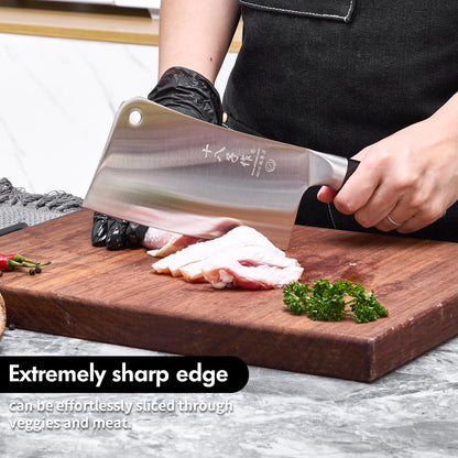 SHI BA ZI ZUO Chef's Knife Kitchen Knife Heavy Duty Stainless Steel Butcher Knife Chinese Full Tong Knife for Cutting Meat with Bone