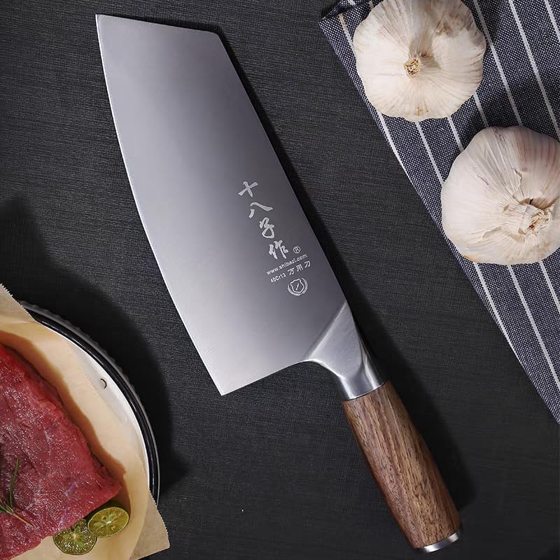 SHI BA ZI ZUO Meat Chopper Knife Chinese Chef Knife Vegetable Cleaver for Kitchen Stainless Steel Kitchen Knife with Anti-Slip Wooden Handle