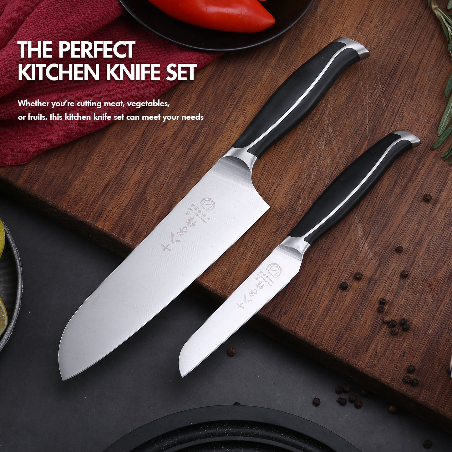 SHI BA ZI ZUO Kitchen Knife Set, 2 Piece Stainless Steel Professional Chef Knife Set Chef Knife Fruit Knife with Anti-Slip Stanless Steel Handle