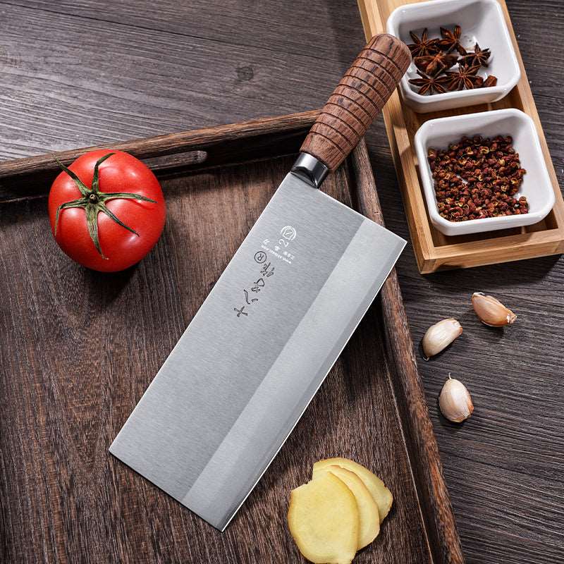 SHI BA ZI ZUO 8-inch Kitchen Knife Professional Chef Knife Stainless Steel Vegetable Knife Safe Non-stick Finish Blade with Anti-slip Wooden Handle