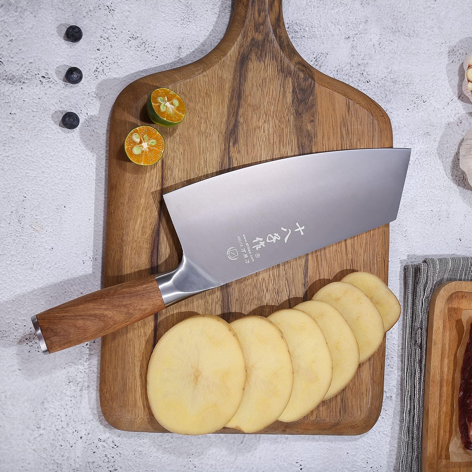 SHI BA ZI ZUO Meat Chopper Knife Chinese Chef Knife Vegetable Cleaver for Kitchen Stainless Steel Kitchen Knife with Anti-Slip Wooden Handle