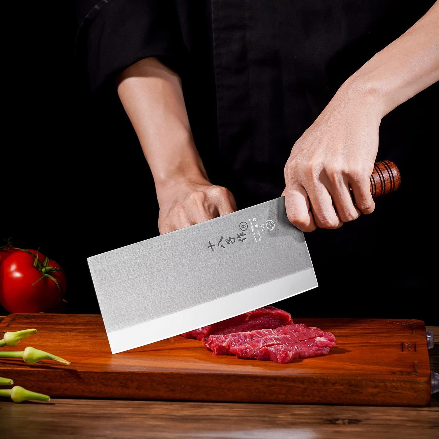 SHI BA ZI ZUO 8 Inch Professional Chef Knife Meat Cleaver Vegetable knife Classic Balanced Full Tang Rosewood Wooden Handle for Daily Basis