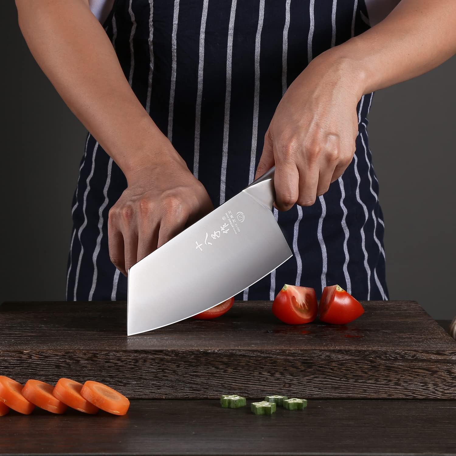 SHI BA ZI ZUO Meat Chopper Knife Chinese Chef Knife Vegetable Cleaver for Kitchen Stainless Steel Kitchen Knife with Anti-Slip Wooden Handle