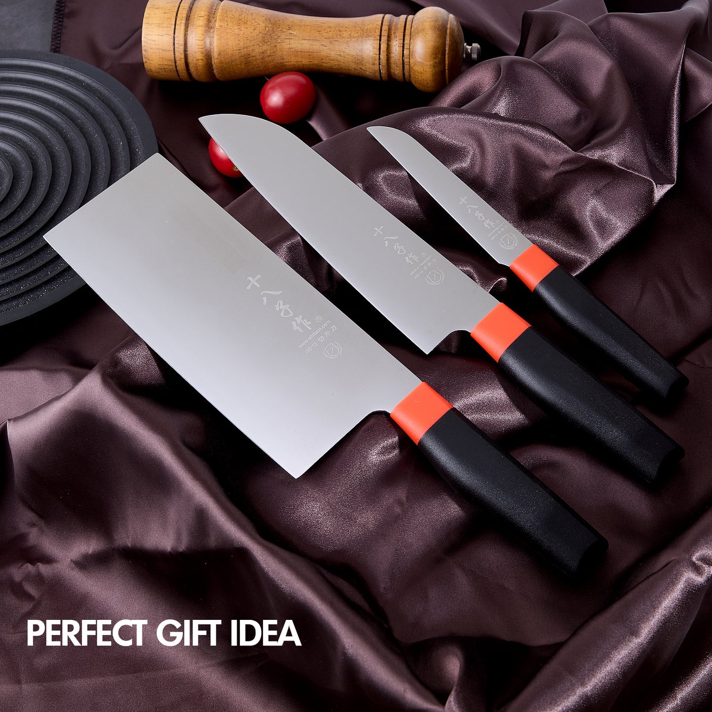 SHI BA ZI ZUO 3PCS Kitchen Knife Set,Professional Santoku Knife Utility Knife Fruit Knife Meat Cleaver Knife,with Ergonomic Design Handle