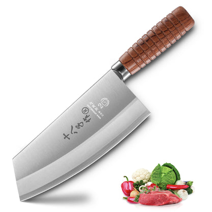 SHI BA ZI ZUO Chef Knife Chinese Vegetable Cleaver for Kitchen Superior Class 7-inch Stainless Steel Knife with Ergonomic Design Comfortable Wooden Handle