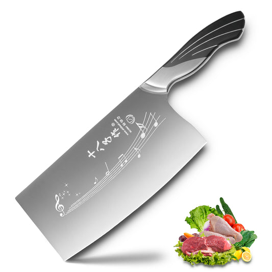 SHI BA ZI ZUO 7 Inch Chinese Kitchen Knife Vegetable Knife Professional Chef Knife with Stainless Steel Full Tang Cast Steel Handle