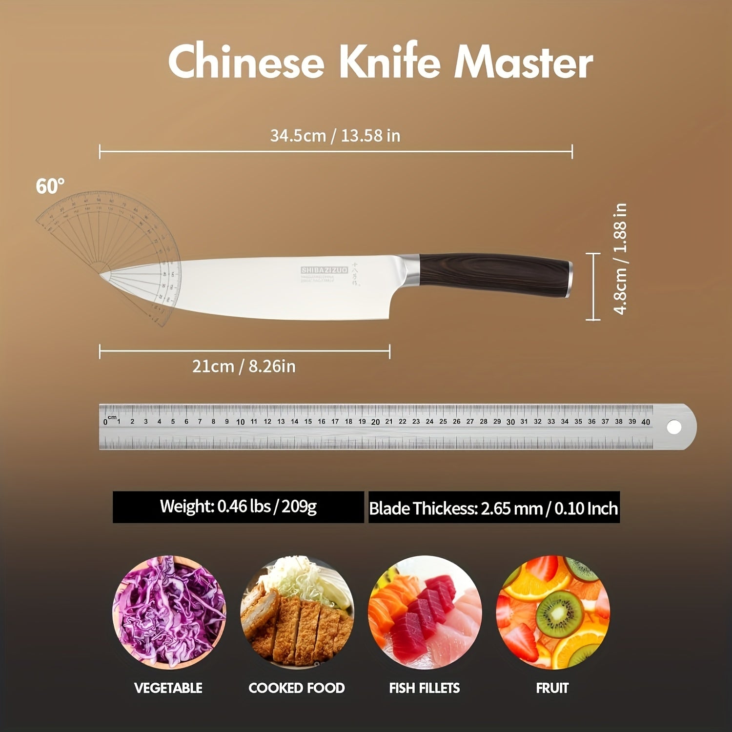 SHI BA ZI ZUO 8 Inches Chefs Knife Meat Knife Stainless Stee