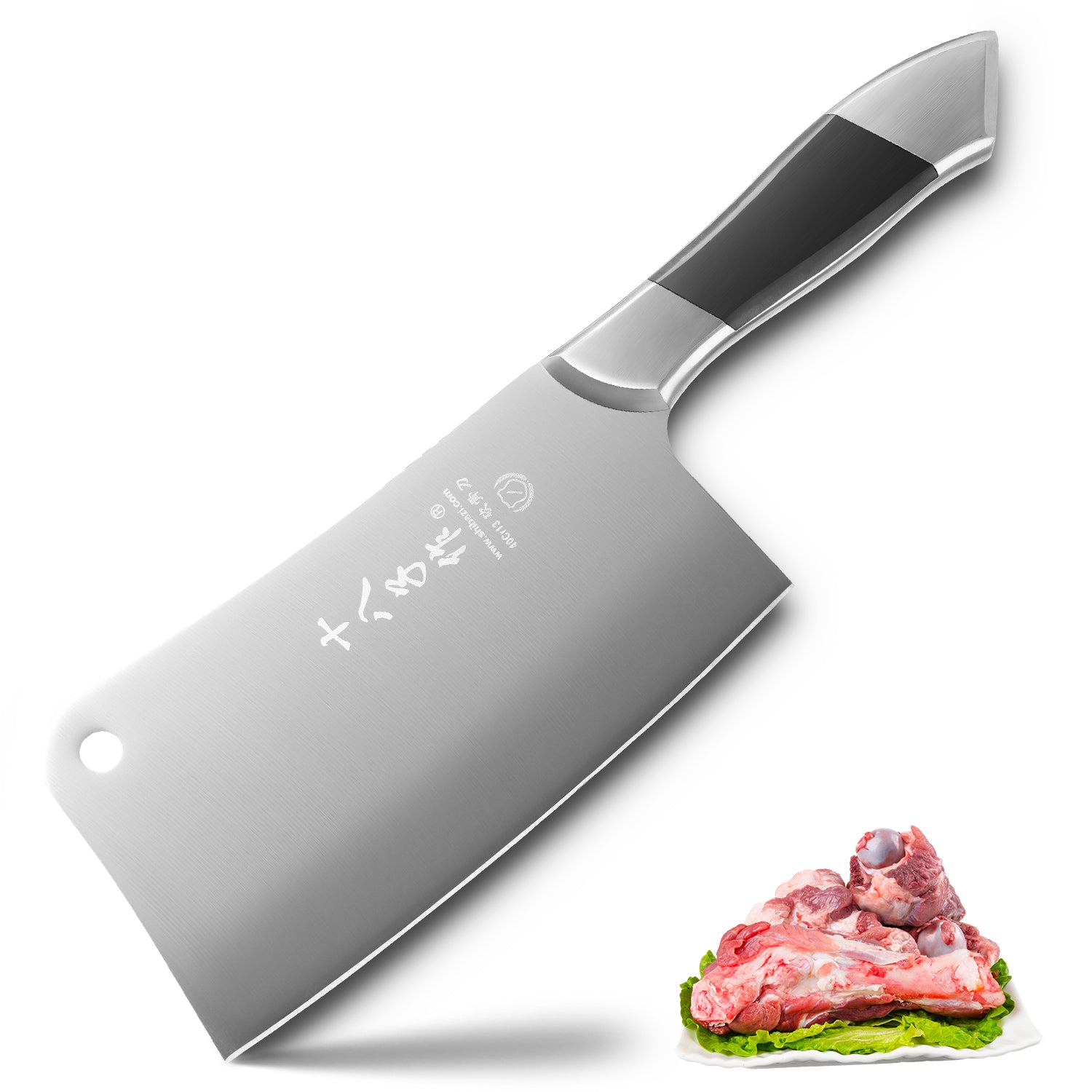 SHI BA ZI ZUO Heavy Duty Stainless Steel Bone Cleaver Knife for Home Chopping Bones