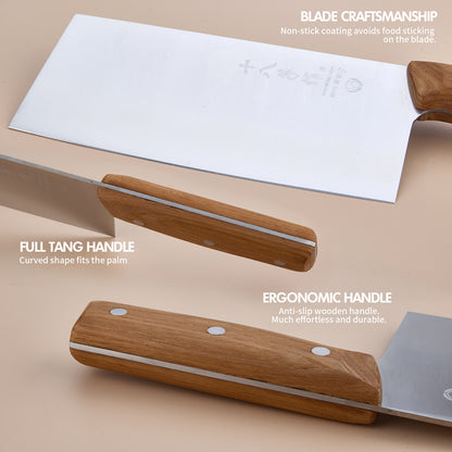 SHI BA ZI ZUO Chinese Kitchen Knife and Santoku Knife,2 PCS Kitchen Knife Set Chef Knife for Cutting Meat and Vegetables,with Ergonomic Design Wooden Handle