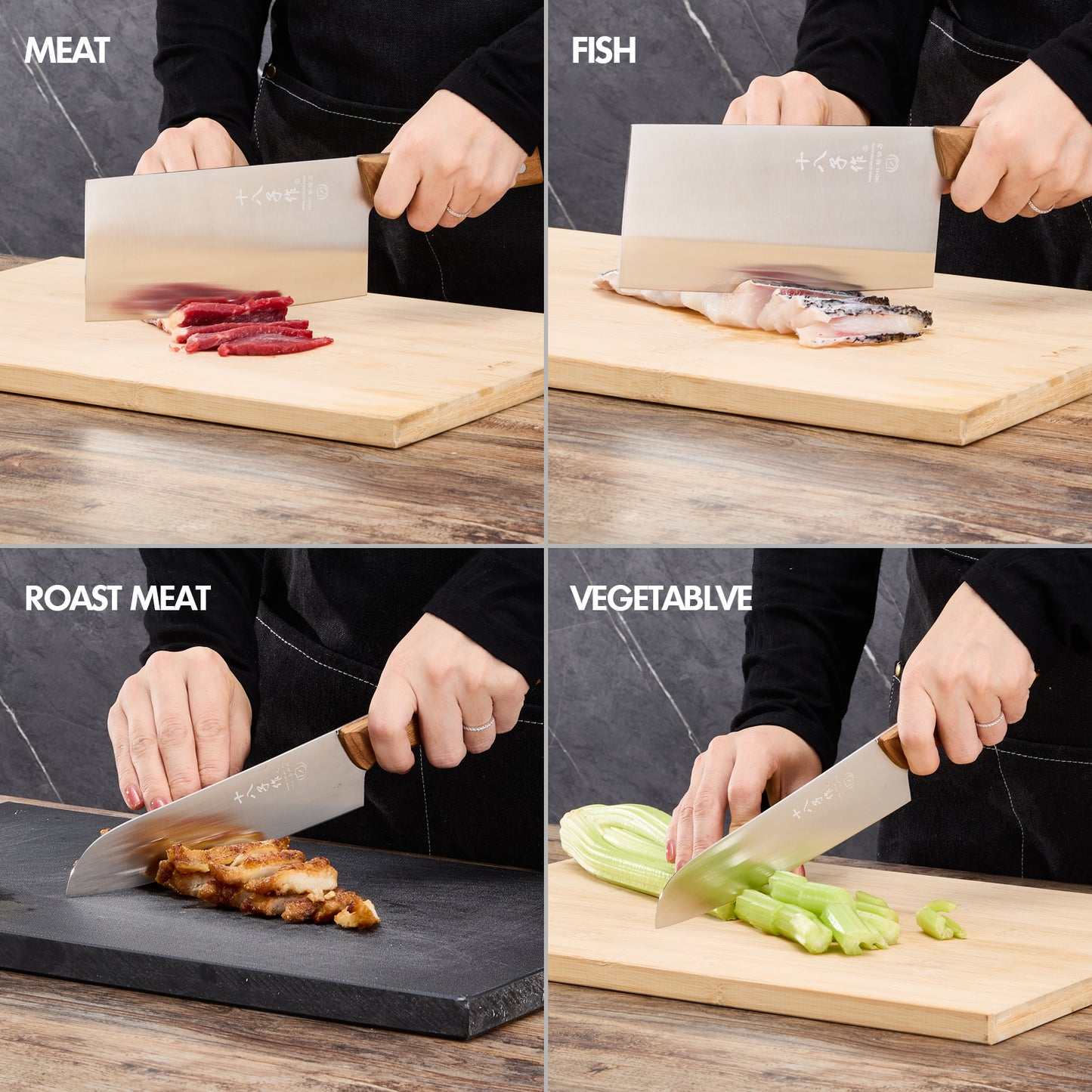 SHI BA ZI ZUO Chinese Kitchen Knife and Santoku Knife,2 PCS Kitchen Knife Set Chef Knife for Cutting Meat and Vegetables,with Ergonomic Design Wooden Handle