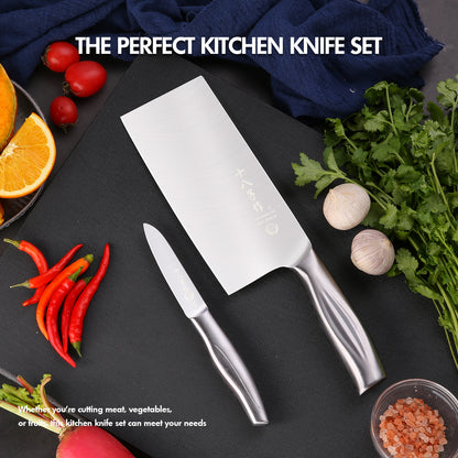 SHI BA ZI ZUO 2 PCS Kitchen Knife Set,Professional Chinese Chef Knife and Fruit Knife with Ergonomic Handle Stainless Steel Chef Knife for Kitchen and Restaurant