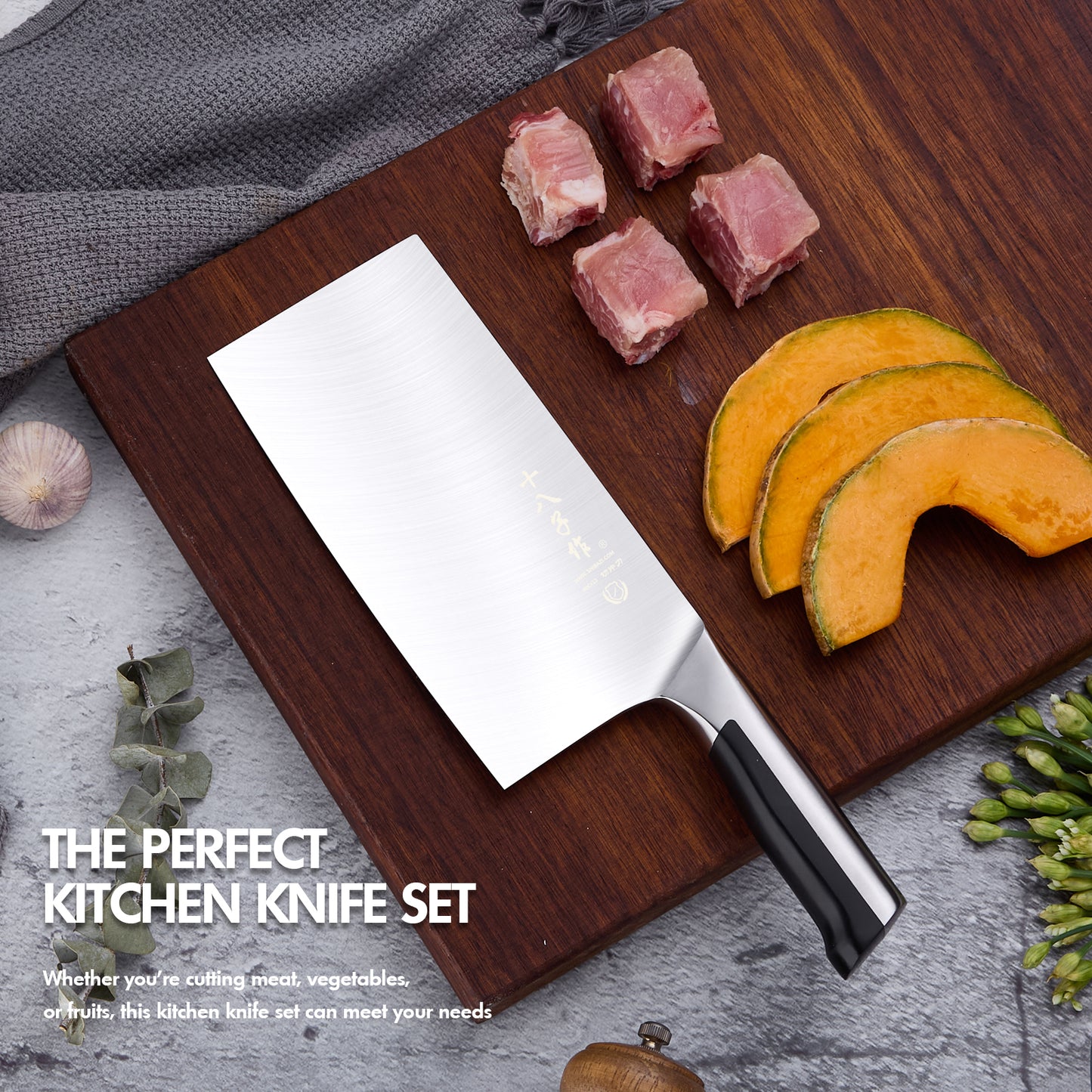 SHI BA ZI ZUO Meat Cleaver Knife,Stainless Steel Butcher Knife with Ergonomic Handle,Professional Kitchen Knife for Home Kitchen and Restaurant