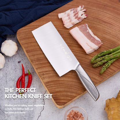 SHI BA ZI ZUO Meat and Vegetable Cleaver Knife,Professional Kitchen Knife with Ergonomic Stainless Steel Handle