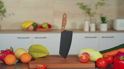 SHI BA ZI ZUO Utility Knife Chinese Vegetable Cleaver for Kitchen Stainless Steel Kitchen Knife with Ergonomic Design Wooden Handle